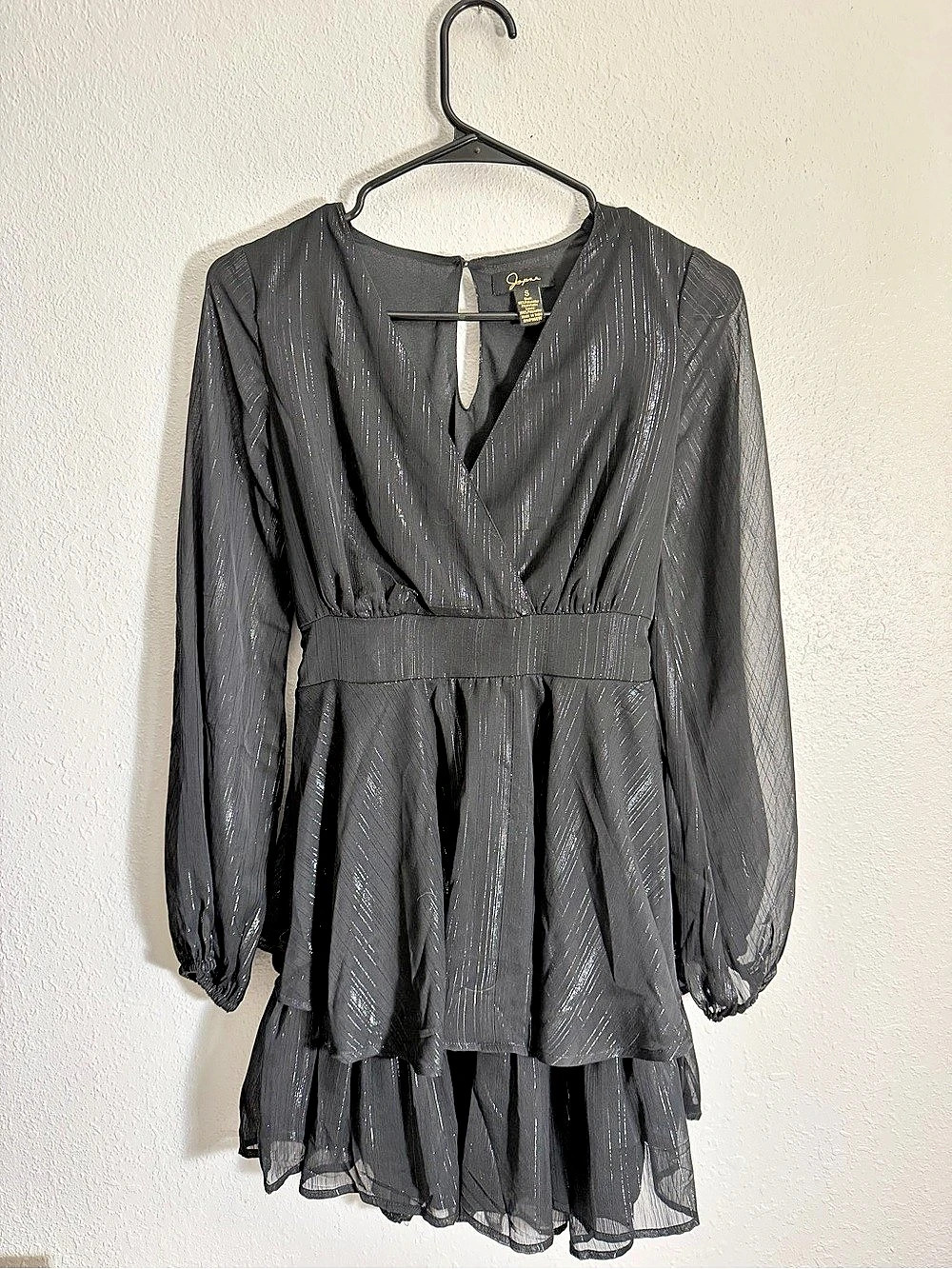Japna Striped Sheer Mini Dress in Black Size Small Like New